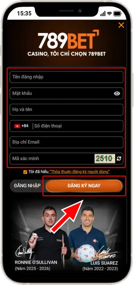 Điền đẩy đủ thông tin đăng ký theo form